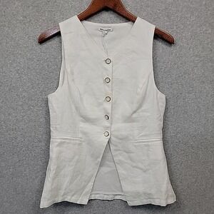 NWT REFORMATION Aspen Linen Vest White Gold Buttons Sleeveless Top Classy Size 8